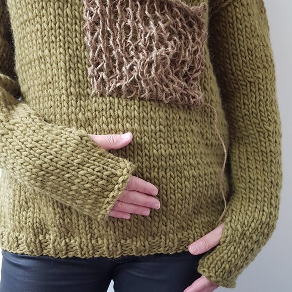 Wool winter set, sweater, matching hat and scarf,olive green color, hand knitted - Picture 9 of 13